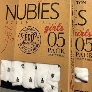 Nubies Girls size 12 Pack of 5 two boxes premium soft cottons biodegradable NWT